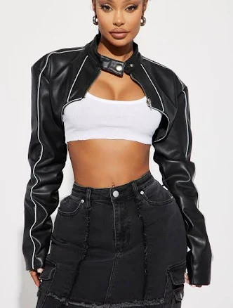 Fashion Nova Jessie Cropped Faux Leather Bolero Jacket