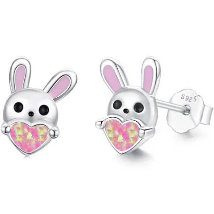 YFN Sterling Silver Opal Rabbit Stud Earrings
