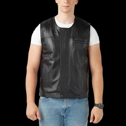 Ernest Men's Black Sheepskin Leather Biker Vest – 100% Real Leather