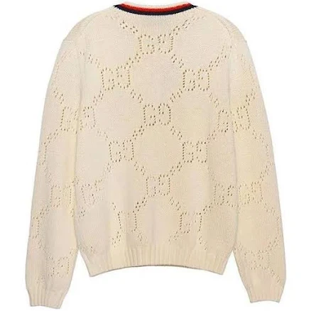 Perforated Gg Cotton Sweater 'ivory' In Neutral
