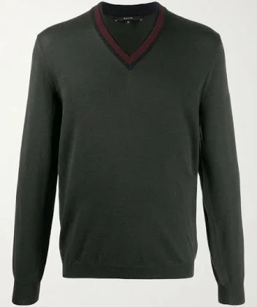 Gucci Men's Web-Trim Sweater - Green - V neck