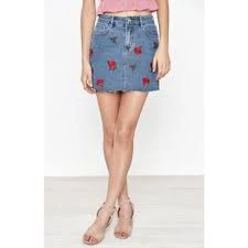 Rose Embroidered Denim Mini Skirt