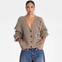KBB by Kahlana Women's Cable Mix Cardigan, L - Tan
