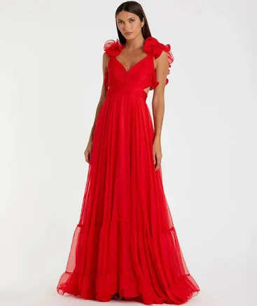 Ieena Duggal Ruffle-Trimmed Cutout A-Line Dress