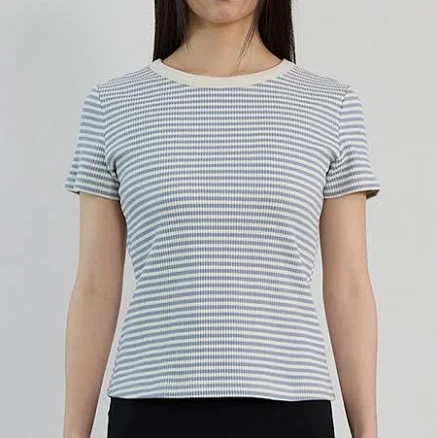 W Concept Waffle Half Sleeve Stripe T-Shirt