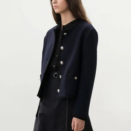 AVA MOLLI Collarless Tweed Jacket_Navy by W Concept
