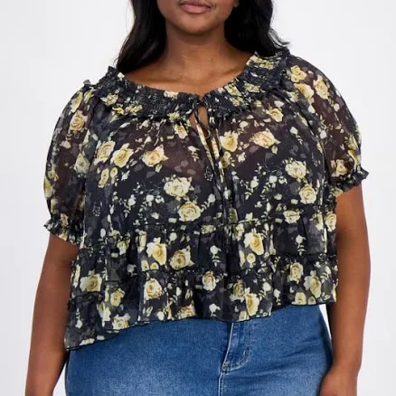 Women's Trendy Tie-Front Puff-Sleeve Top