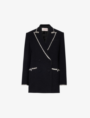 VALENTINO GARAVANI - Double-breasted crystal-trim wool-blend blazer