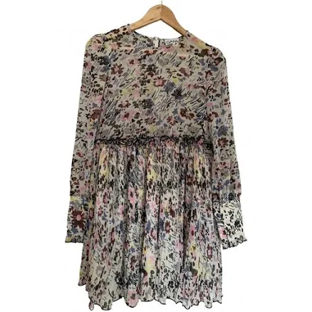 Ganni Women's Floral-Print Pleated Georgette Mini Dress