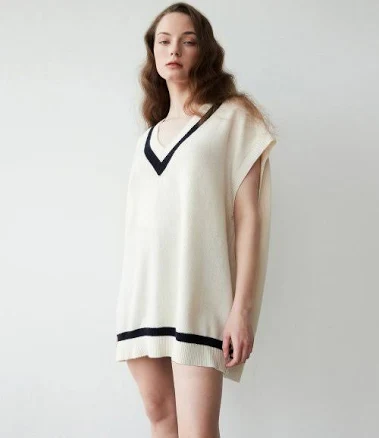 mudidi Overfit v-neck knit vest 001 Ivory