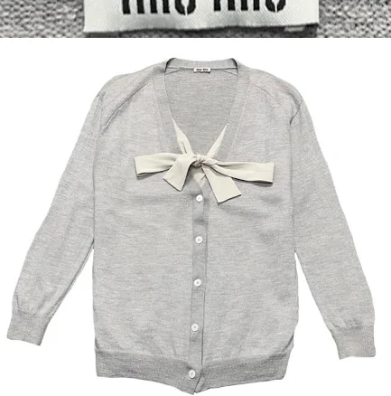 Womens Miu Miu Gray Button Cardigan Bow Style Pullover Sweater Size