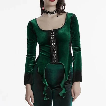 Women's Gothic Irregular Gradient Velvet Shirt Green GREEN / M-L
