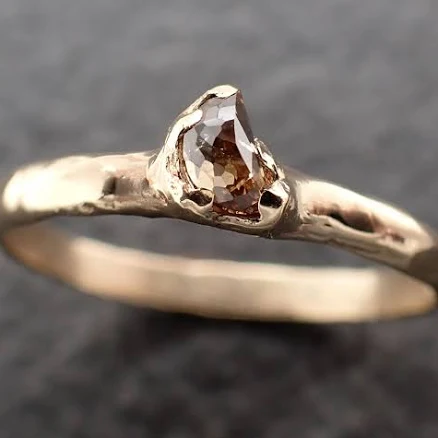 Fancy Cut Half Moon champagne Diamond Solitaire Engagement 14k Gold Wedding Ring byAngeline 3198