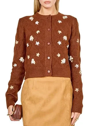 Endless Rose Women's Floral Embroidered Pointelle Cardigan