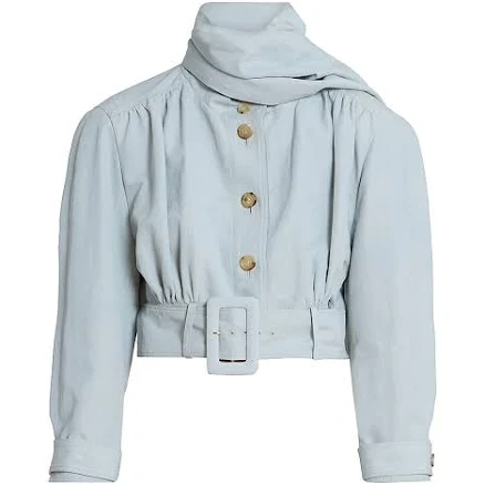 Chloé Chloe Neck-Scarf Belted Linen Crop Jacket Storm Grey Women's