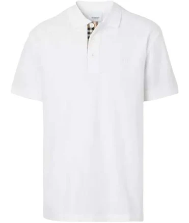 Burberry Check Trim Cotton Polo Men Shirt - White