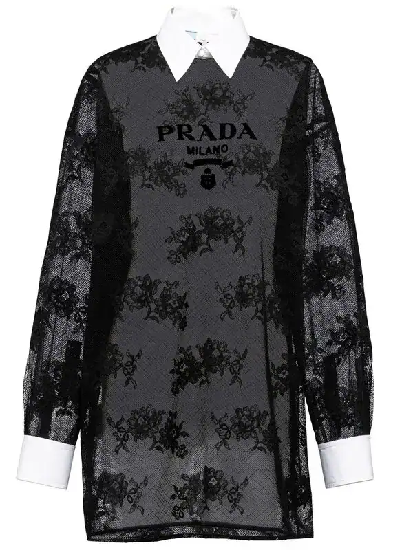 Poplin-trim Lace Minidress