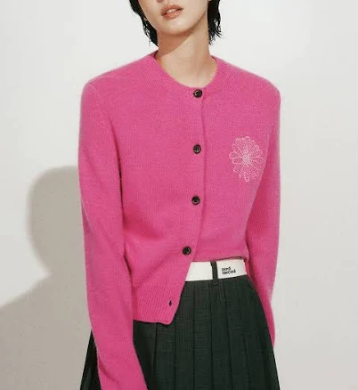 Raccoon Blended Cardigan Round Neck_Fuchsia Pink