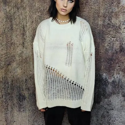 Grunge Sheer Ripped Knitted Sweater