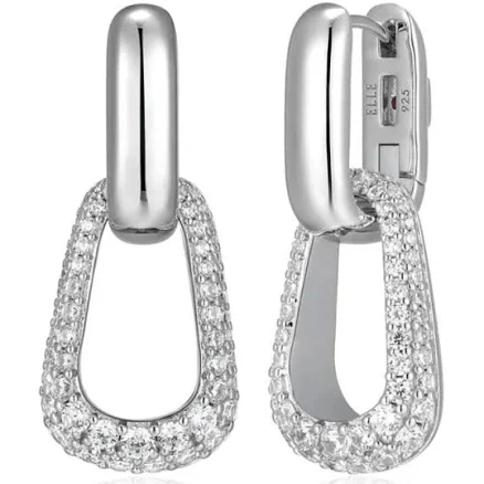 ELLE Women's Sterling Silver White CZ Drop Link Earrings