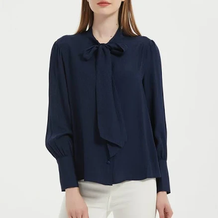 Rachelsilk Women's Jacquard Silk Bow Tie Blouse