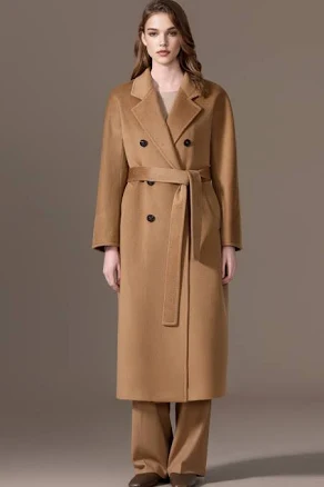 Classic Handcrafted Cashmere Double-Breasted Belted Maxi Coat