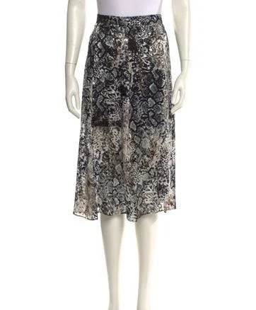 Alice + Olivia Animal Print Midi Length Skirt in Black, Women's US 4 | S