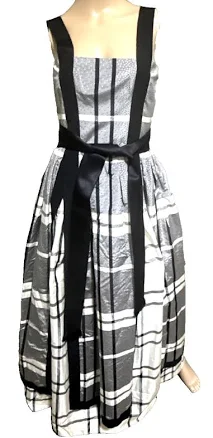 Lanvin 1970s Vintage Runway Black White Plaid Layered Long Gown Dress