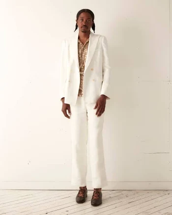 Linen Double-Breasted Suit Jacket - Ivory 38