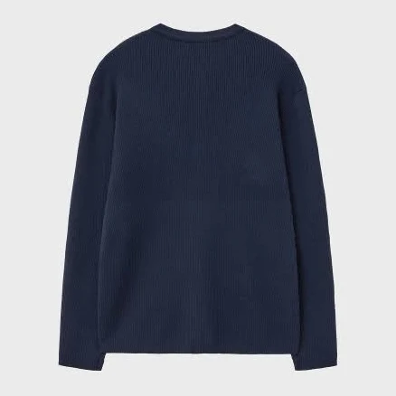 NOIRER Cotton Ribbed Henley Neck Knit