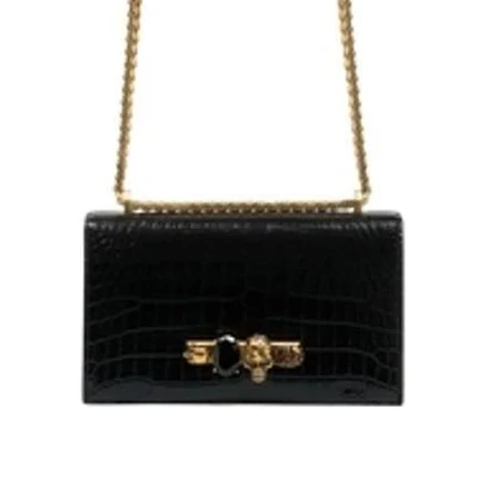 Alexander McQueen Jewelled Croc-effect Leather Shoulder Bag Women