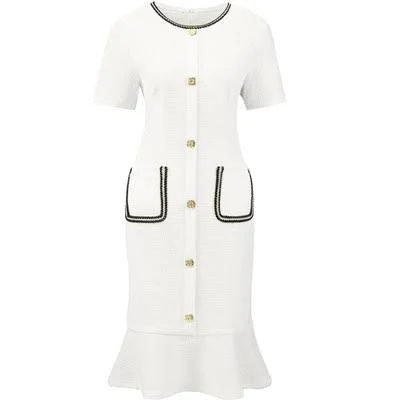 INSPIRE CHIC Women's Bodycon Mermaid Tweed Short Sleeve Panel Trim Fishtail Dresses