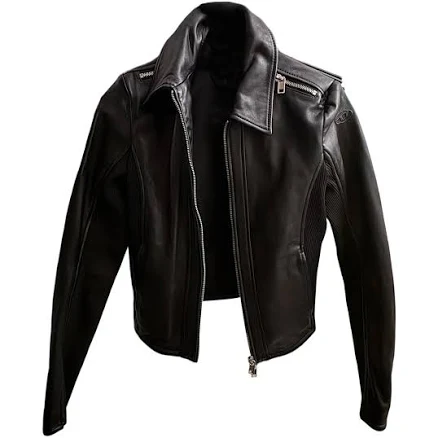Diesel Black Leather L-Sask Motorcycle Jacket Size 40 FR
