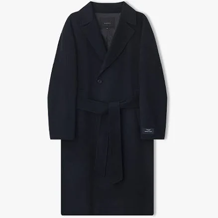 LIBERCLASSY llw21692 Dark Navy Cashmere Blend Oversized Handmade Double Belted Coat
