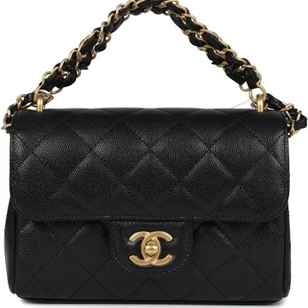 CHANEL Mini Top Handle Flap Bag in Grained Calfskin with Brushed Gold Hardware