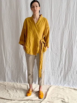 Linen wrap shirt AJO .Linen jacket.Japanese inspired oversize kimono jacket,linen wrap shirt