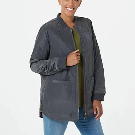 Logo By Lori Goldstein - Bomber Jacket With Quilted Lining - Xs - Gray