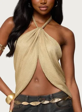 Edikted Women's Stasia Sparkly Knit Split Front Top