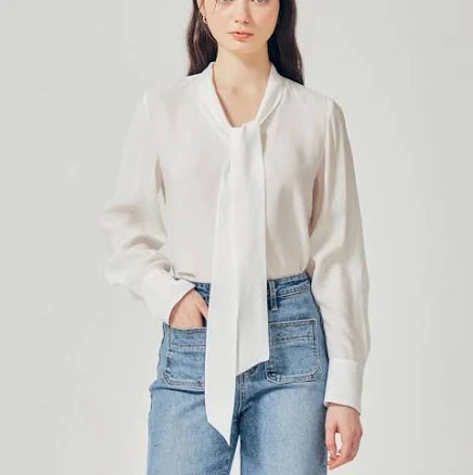 JJ JIGOTT Sheer Tie V-Neck Blouse