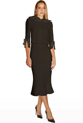 Ruffled Collar Jacket and Midi Skirt Set