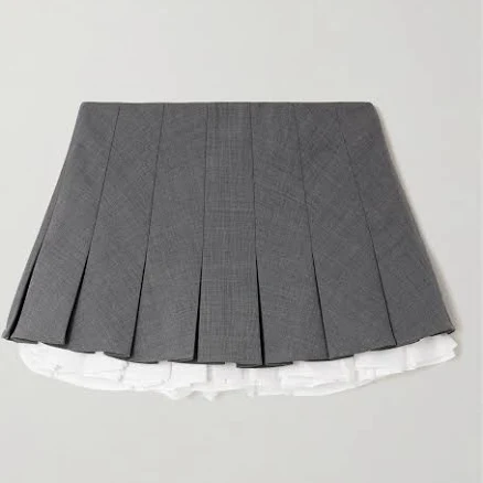 Women's Layered Pleated Cotton Poplin Mini Skirt