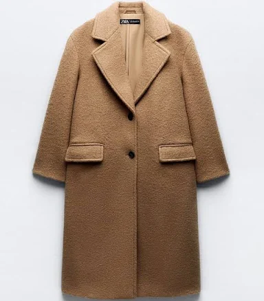 ZARA BOUCLÉ COAT CARAMEL FLAT POCKETS BUTTON-UP XS-XXL REF. 8073/243