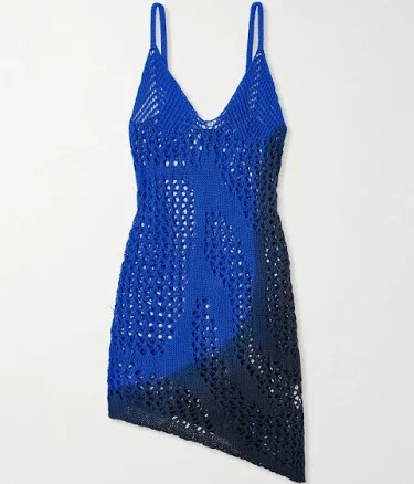 The Attico Asymmetric Ombré Open-knit Cotton Mini Dress - Women - Blue Swimwear - XL