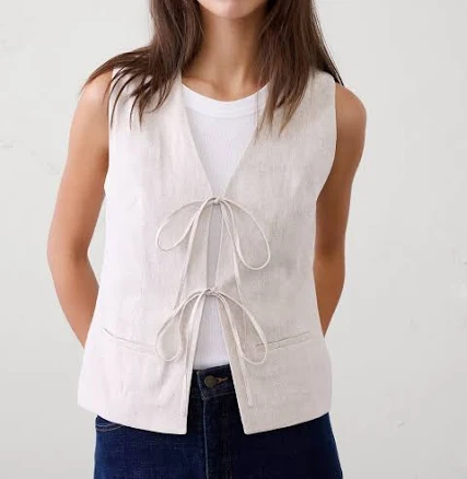 Women's Linen-Blend Tie-Front Vest