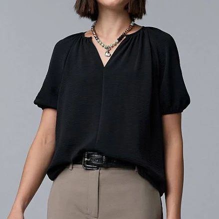Women's Simply Vera Vera Wang Shirred Blouse, Size: Medium, Black