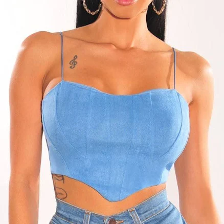 Elastic Strap Curved Hem Bustier Crop Top