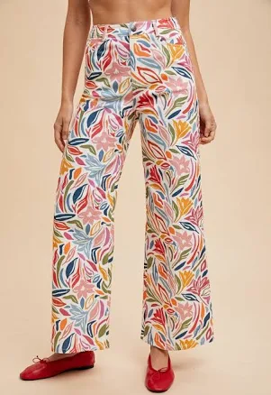 Artistic Floral Wide-leg Jeans