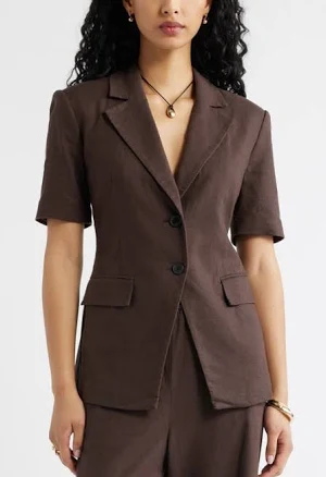 Open Edit Linen Blend Short Sleeve Blazer