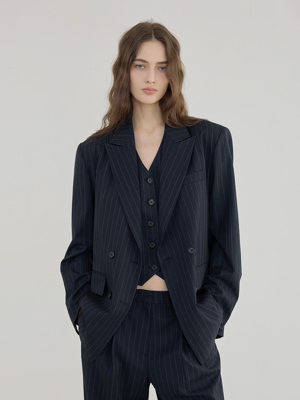 Striped Set-up Suit Double-breasted Wool Jacket