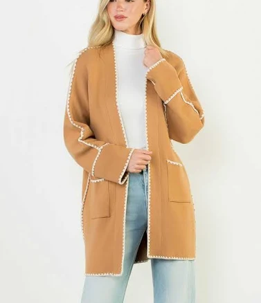 Women's Long Sleeve Open Front Midi Sweater